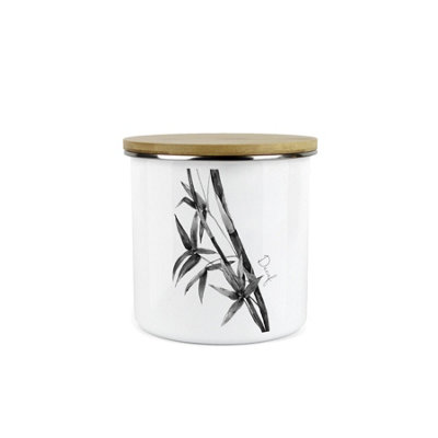 Purely Home Leaf Design Decaf CanisterBy Rhiannon ChaunceyWhite Metal Enamel Medium Sized Kitchen Food Storage Container from B&Q