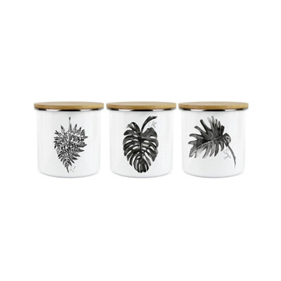 Purely Home Leaves Storage Canister SetWhite Metal Tea Coffee Sugar Enamel Kitchen Food Storage Containers Set Of 3 from B&Q