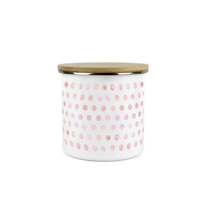 B&Q -  Pink Polka Dots Storage CanisterSpotty Dotty Pink And White Metal Enamel Medium Sized Food Storage Container