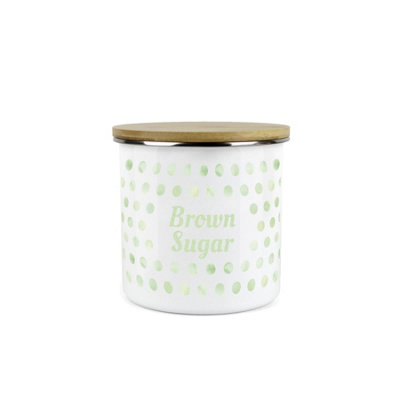Purely Home Green Polka Dots Brown Sugar Storage CanisterSpotty Dotty Green And White Metal Enamel Medium Sized Food Storage Container from B&Q