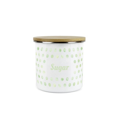 Purely Home Green Polka Dots Sugar Storage Canister - Spotty Dotty Green And White Metal Enamel Medium Sized Food Storage Container