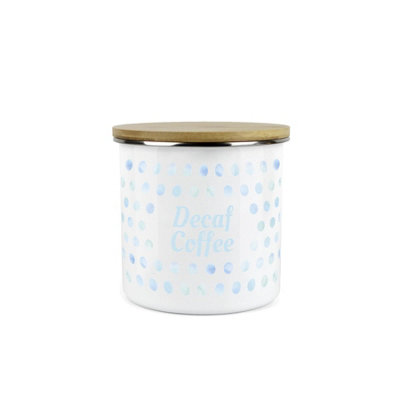 B&Q -  Aqua Blue Polka Dots Decaf Coffee Storage CanisterSpotty Dotty Light Blue And White Enamel Medium Sized Food Storage Container