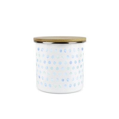 B&Q -  Aqua Blue Polka Dots Storage CanisterSpotty Dotty Light Blue And White Metal Enamel Medium Sized Food Storage Container
