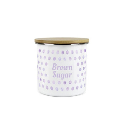 Purely Home Lilac Purple Polka Dots Brown Sugar Storage CanisterSpotty Dotty Purple And White Enamel Medium Sized Food Storage Container from B&Q