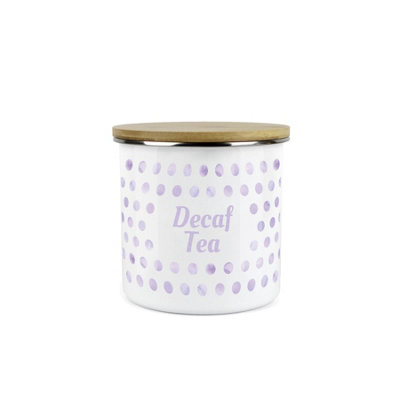 Purely Home Lilac Purple Polka Dots Decaf Tea Storage Canister - Spotty Dotty Purple And White Metal Medium Sized Food Storage Container