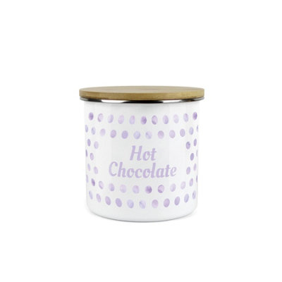 Purely Home Lilac Purple Polka Dots Hot Chocolate Storage CanisterSpotty Dotty Purple And White Metal Medium Sized Food Storage Container from B&Q