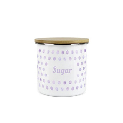 B&Q -  Lilac Purple Polka Dots Sugar Storage CanisterSpotty Dotty Purple And White Metal Enamel Medium Sized Food Storage Container