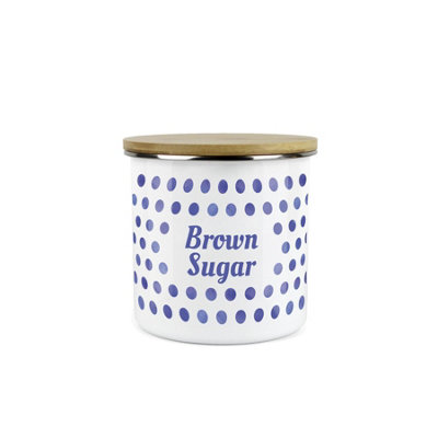 Purely Home Indigo Blue Polka Dots Brown Sugar Storage CanisterSpotty Dotty Dark Blue And White Metal Medium Sized Food Storage Container from B&Q