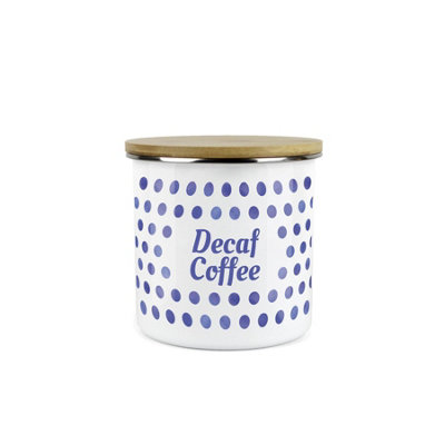 Purely Home Indigo Blue Polka Dots Decaf Coffee Storage CanisterSpotty Dotty Dark Blue And White Metal Medium Sized Food Storage Container from B&Q