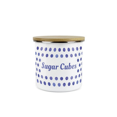B&Q -  Indigo Blue Polka Dots Sugar Cubes Storage CanisterSpotty Dotty Dark Blue And White Metal Medium Sized Food Storage Container