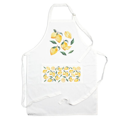 Purely Home Lemon Print Kitchen Apron With Adjustable Ties & Pocket - White - Image 3