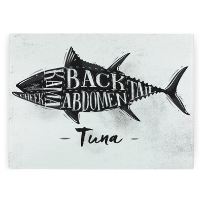 Purely Home Tuna Diagram Worktop Protector - Large Textured Glass Chopping Board - Black - Image 3
