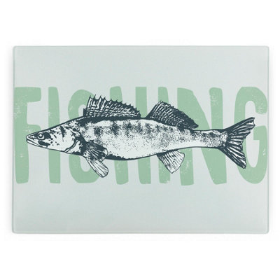Purely Home Fishing Glass Chopping Board - Rectangular Large Worktop Protector/Saver - Green - Image 3