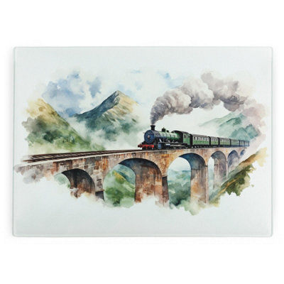 Steam Train Rectangular Large Glass Worktop Protector -  Kitchen Chopping Board - Image 3