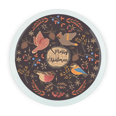 Purely Home Round Glass Christmas Birds Festive GiftTextured Kitchen Chopping Board from B&Q