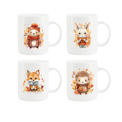 Purely Home Autumn Animals Bone China MugsSet Of 4
