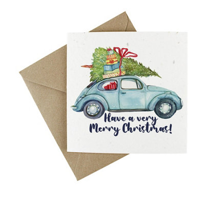 EasyEco Easy Eco Wildflower Blue Vintage Car Christmas CardsEco-Friendly And PlantablePack Of 10 from B&Q