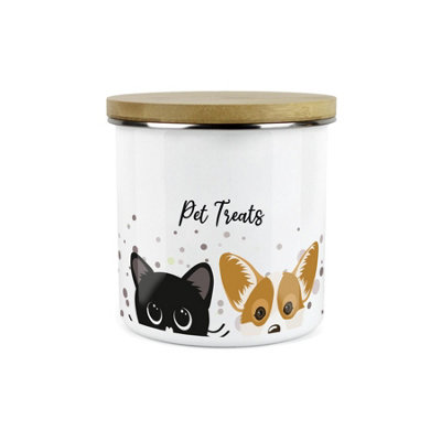 Pets Treats Storage Canister - Peeping Cat & Dog Enamel Large Storage Container - Image 3
