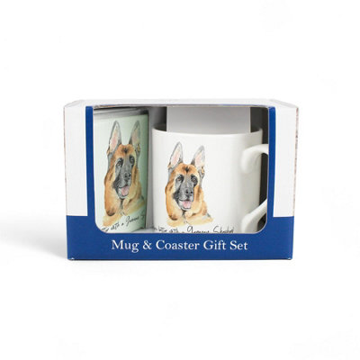 German Shepherd Bone China Mug & Glass Coaster Gift Set - Present for Dog Lovers - Image 3