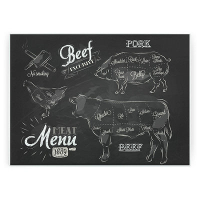Purely Home Vintage Meats Butcher Chef GiftTextured Kitchen Chopping Board Worktop Saver from B&Q