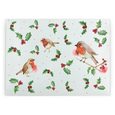 B&Q -  Christmas Robins Glass Worktop ProtectorLarge Chopping/cutting Board Gift
