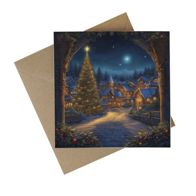 EasyEco Eco-Friendly Christmas CardsRecycled Card Plastic Free Xmas Greetings Cards GiftChristmas Tree VillagePack Of 10 from B&Q