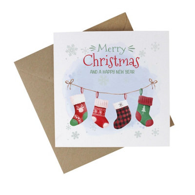 EasyEco Eco-Friendly Christmas CardsRecycled Card Plastic Free Xmas Greetings Cards GiftMerry Christmas StockingsPack Of 10 from B&Q