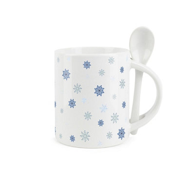 Purely Home Snowflake Mug & Spoon SetCeramic Hot Chocolate Christmas Gift/present from B&Q