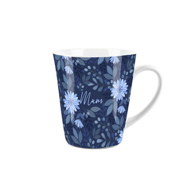 Purely Home Mum Gift MugDark Blue Flowers Design Small Latte MugCeramic White Tea/coffee Present Gift from B&Q