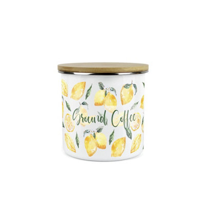 Purely Home Lemons Ground Coffee CanisterWhite Metal Enamel Medium Sized Kitchen Food Storage Container from B&Q