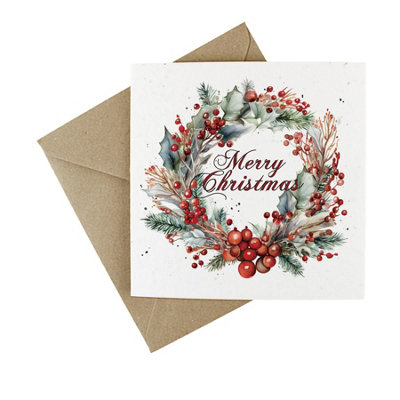 EasyEco Easy Eco Wildflower Merry Christmas Wreath CardsEco-FriendlyPack Of 10 from B&Q
