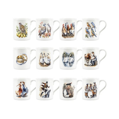 Purely Home 12 Days Of Christmas Mugs SetXmas Festive Mug GiftSmall Bone China White Mugs from B&Q