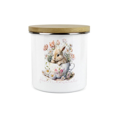 Purely Home Bunny Rabbit Kitchen Hot Chocolate Storage CanisterTeacup Bunny Metal Enamel Hot Drinks Storage Container from B&Q