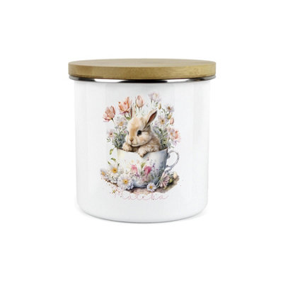 B&Q -  Bunny Rabbit Kitchen Matcha Storage CanisterTeacup Bunny Metal Enamel Hot Drinks Storage Container