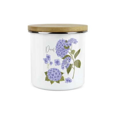 Purely Home Hydrangea Flower Kitchen Decaf Storage CanisterFloral Garden Plants Metal Enamel Hot Drinks Storage Container from B&Q