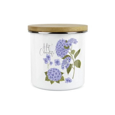 Purely Home Hydrangea Flower Kitchen Hot Chocolate Storage CanisterFloral Garden Plants Metal Enamel Hot Drinks Storage Container from B&Q