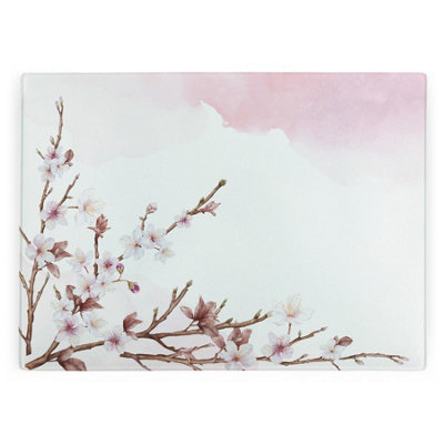 B&Q -  Cherry Blossom Large Worktop ProtectorGlass Kitchen Cutting Board