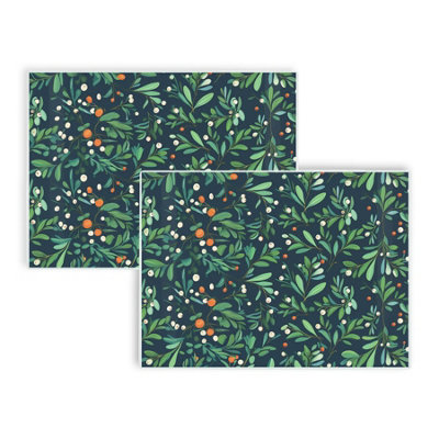 B&Q -  Large Rectangle Botanical Mistletoe Christmas Worktop ProtectorsSet Of 2