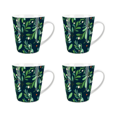B&Q -  Christmas Botanical Mistletoe Small Latte MugsSet Of 4