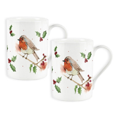 Purely Home Christmas Robins Bone China MugsSet Of 2 from B&Q