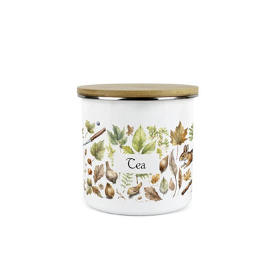 Purely Home Woodland Tea Storage CanisterNature Outdoor Leaves Enamel Medium Sized Kitchen Food Storage Container from B&Q