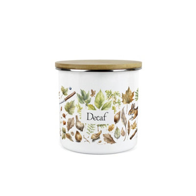 Purely Home Woodland Decaf Storage CanisterNature Outdoor Leaves Enamel Medium Sized Kitchen Food Storage Container from B&Q