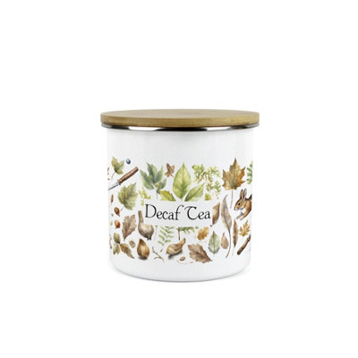 Purely Home Woodland Decaf Tea Storage CanisterNature Outdoor Leaves Enamel Medium Sized Kitchen Food Storage Container from B&Q