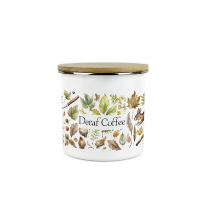 Purely Home Woodland Decaf Coffee Storage CanisterNature Outdoor Leaves Enamel Medium Sized Kitchen Food Storage Container from B&Q