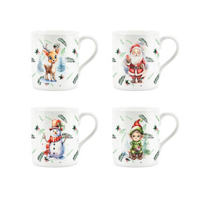 Purely Home Christmas Mugs SetXmas Present Novelty Bone China Tea/coffee Cups GiftSet Of 4 from B&Q