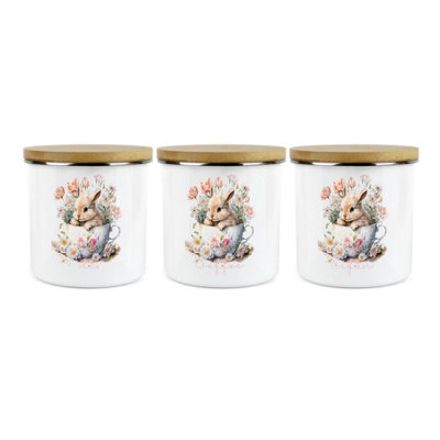 Teacup Bunny Tea, Coffee & Sugar Canister Set - Enamel Kitchen Storage Container - Image 4