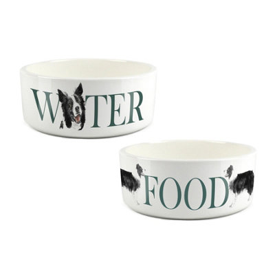 Purely Home Border Collie Food & Water Bowl Set By Rhiannon Chauncey from B&Q