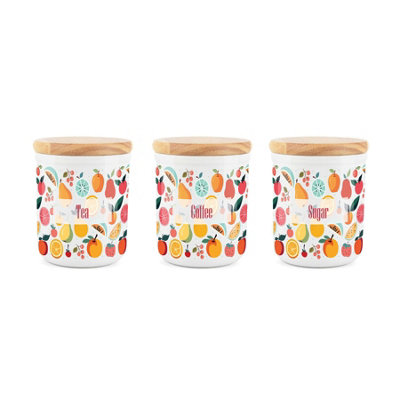 Purely Home Abstract Fruit TeaCoffee And Sugar Canister SetSmall Ceramic Kitchen Storage Container 400Ml (11Cm X 9Cm) from B&Q