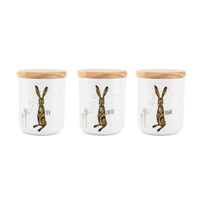 Purely Home Hares & Dandelions TeaCoffee And Sugar Canister SetSmall Ceramic Kitchen Storage Container 400Ml (11Cm X 9Cm) from B&Q