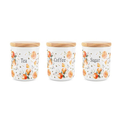 Purely Home Tangerines TeaCoffee And Sugar Canister SetSmall Ceramic Kitchen Storage Container 400Ml (11Cm X 9Cm) from B&Q